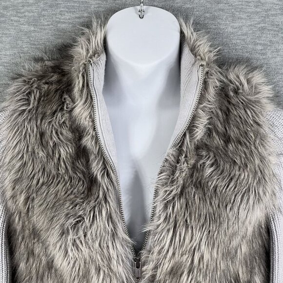 Express Womens S Oversized Merino Wool Blend Faux Fur Sweater Vest Knit Sleeves - Picture 13 of 16